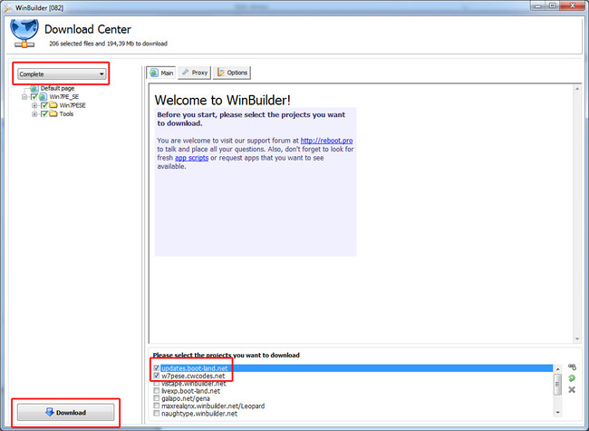 Windows Builder - ekran powitalny