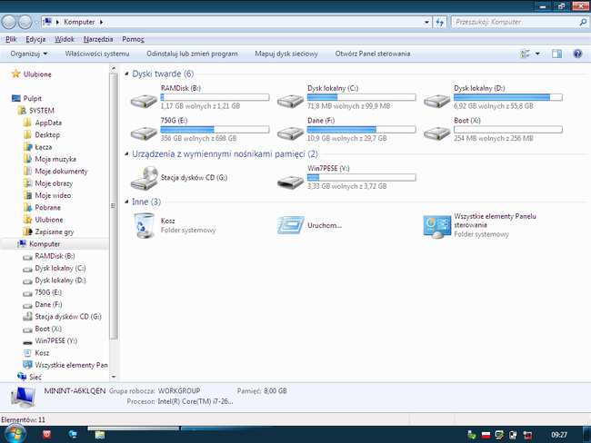 Dyski widoczne po uruchomieniu Windows Live