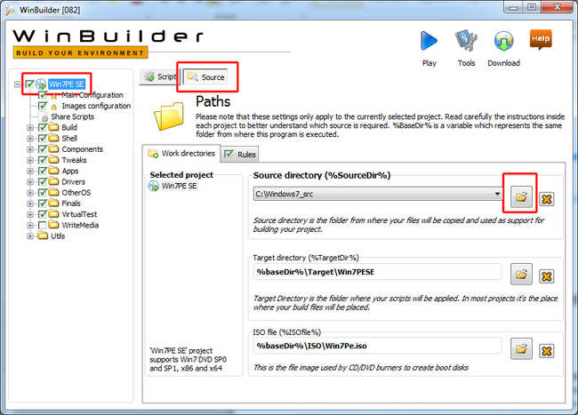 Windows Builder - ustawienia