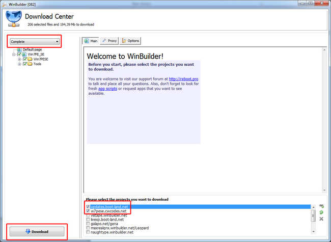 Windows Builder - ekran powitalny