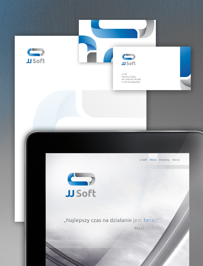 Logo JJ Soft na stronie www i papierze firmowym